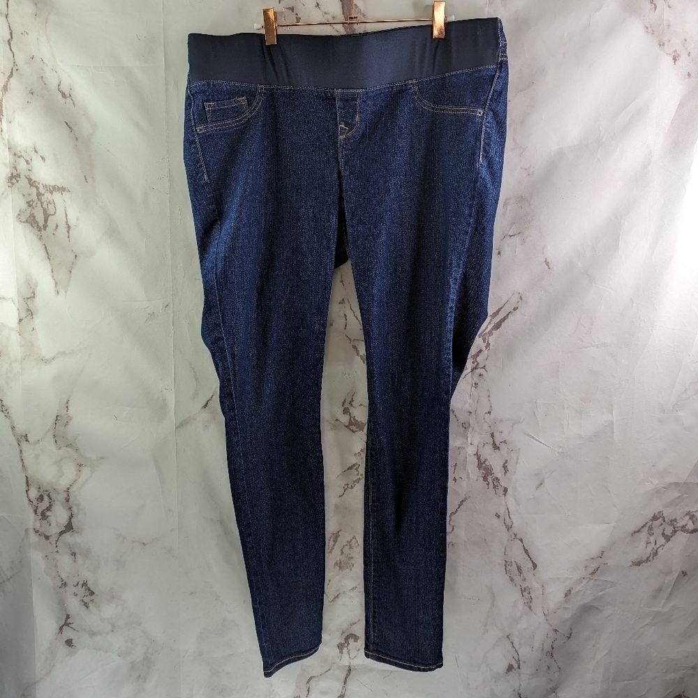 Old Navy Jean Women 14 Long Maternity Mid Rise Super Skinny Elastic Pull Jegging